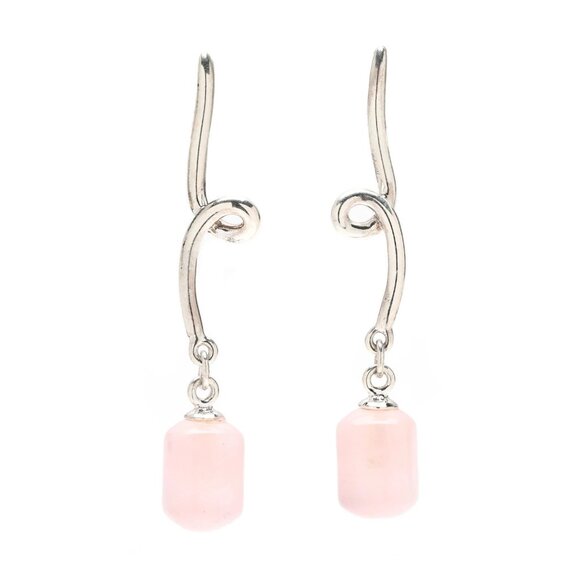 Y2K Tiffany & Co. Sterling Silver Rose Quartz Stud Drop Dangle Earrings US - Picture 5 of 5